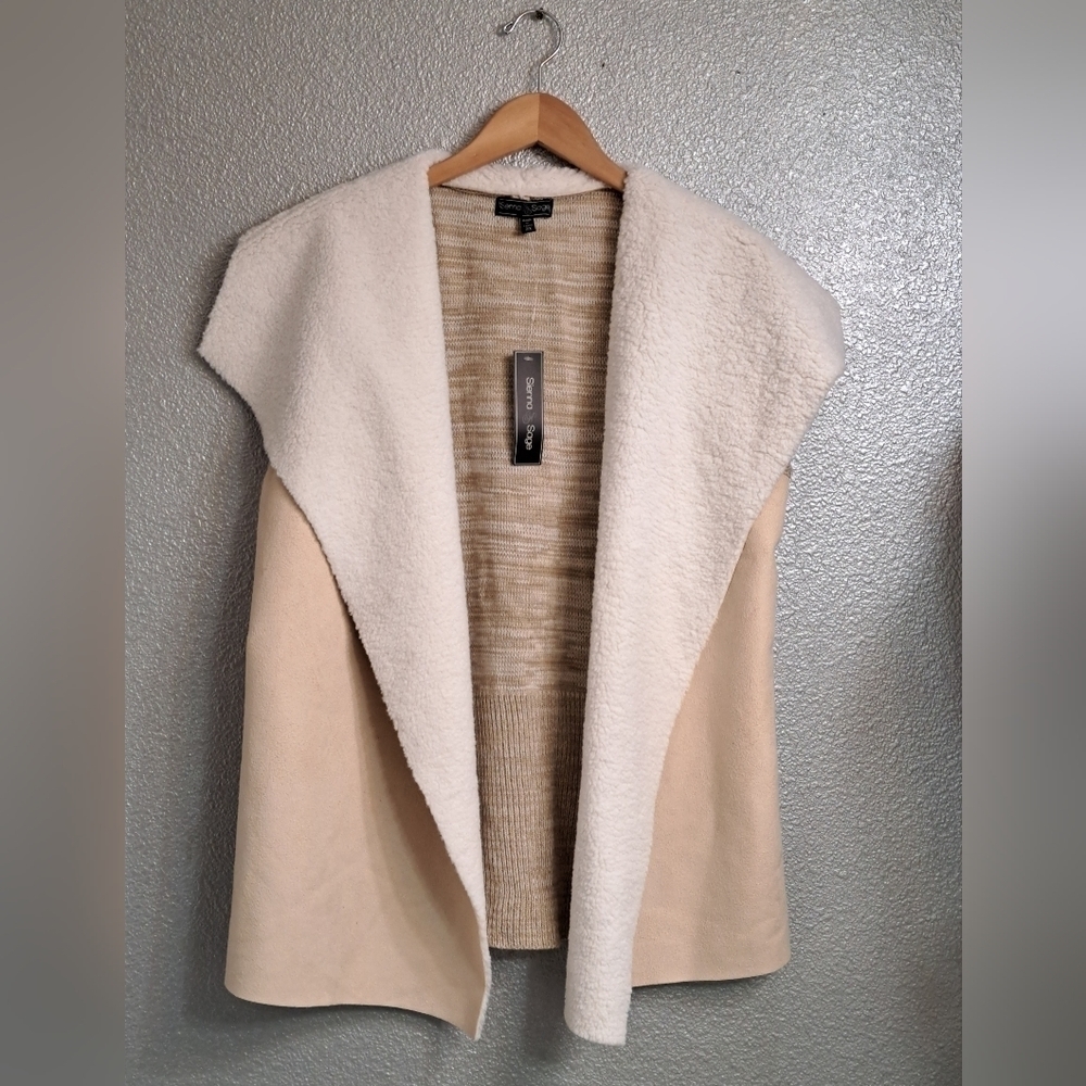 NWT Sienna Sage Faux Suede/Sherpa Sleeveless Open Vest   Size 2X